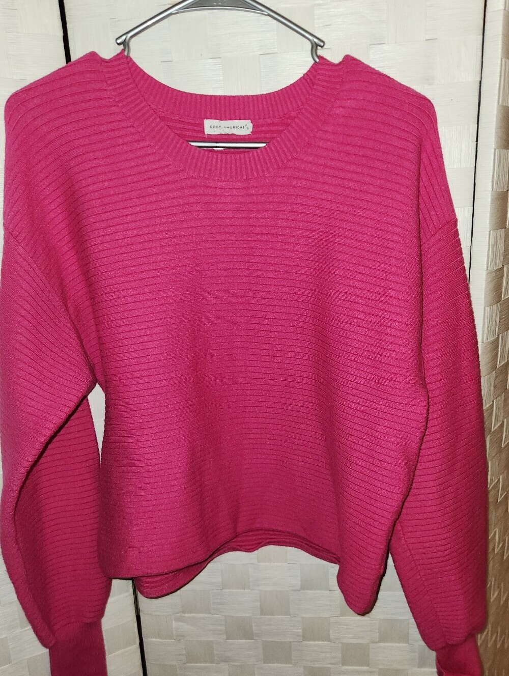 Good American Crew Ribbed Pink Pullover Long Sleeve Women’s Size Large - Picture 2 of 3